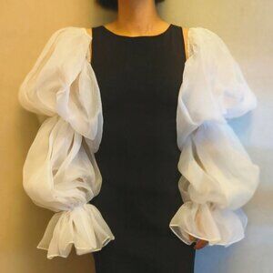 White Organza 3-section Arm Sleeve With Puff & Elastic Cuffs Bridal Long